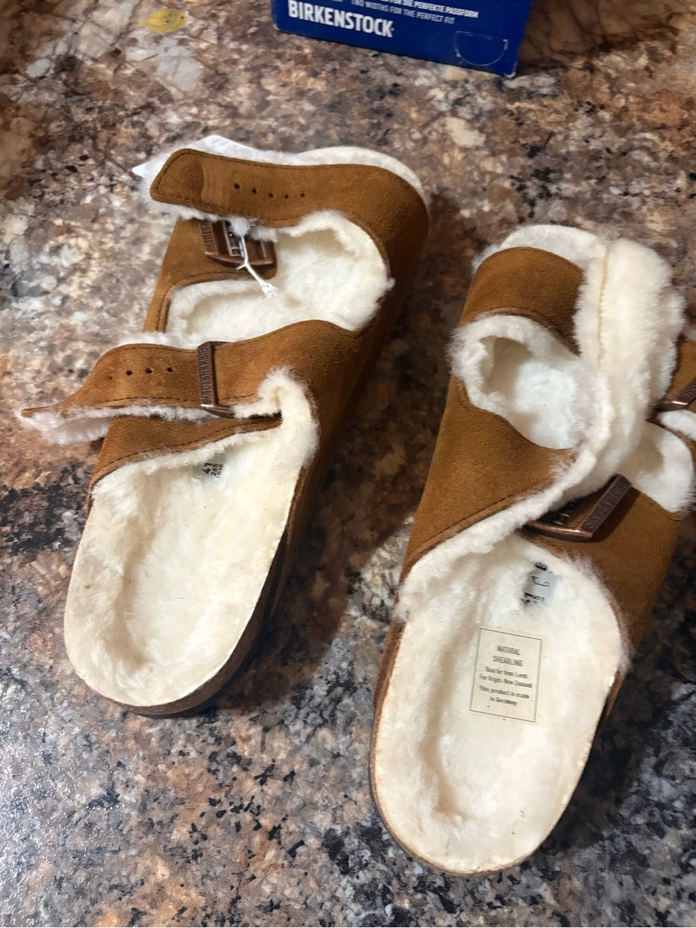 Birkenstock Arizona Shearling Lined Suede Slide - Chestnut Brown